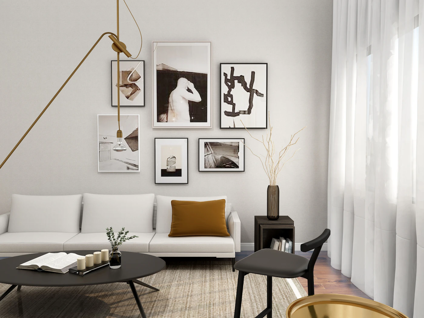 Referensi detail interior dengan material hangat